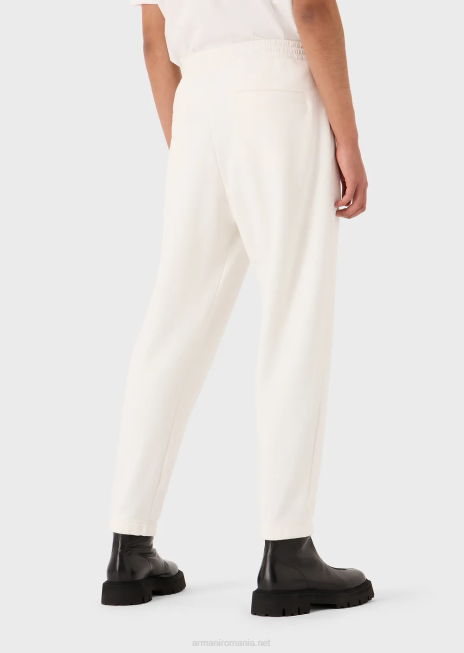 bărbați R802G1422 pantaloni de jogging din jerseu greu, cu logo cauciucat îndrăzneț Armani alb