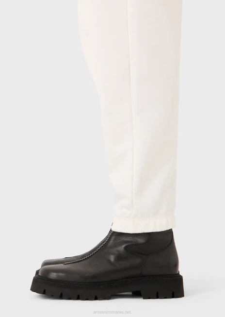 bărbați R802G1422 pantaloni de jogging din jerseu greu, cu logo cauciucat îndrăzneț Armani alb