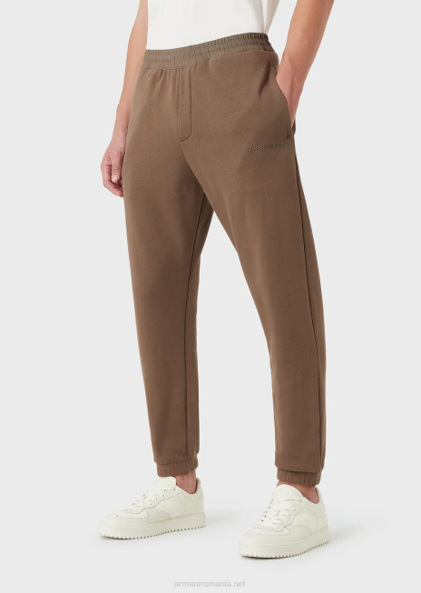 bărbați R802G1423 pantaloni de jogging din jerseu greu, cu logo cauciucat îndrăzneț Armani maro