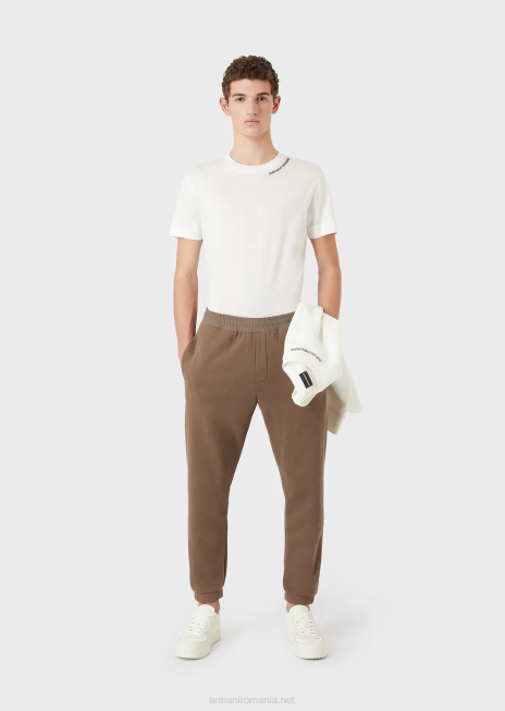 bărbați R802G1423 pantaloni de jogging din jerseu greu, cu logo cauciucat îndrăzneț Armani maro