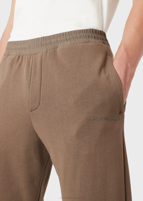 bărbați R802G1423 pantaloni de jogging din jerseu greu, cu logo cauciucat îndrăzneț Armani maro