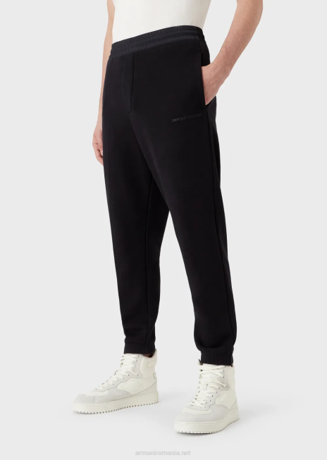 bărbați R802G1424 pantaloni de jogging din jerseu greu, cu logo cauciucat îndrăzneț Armani albastru marin