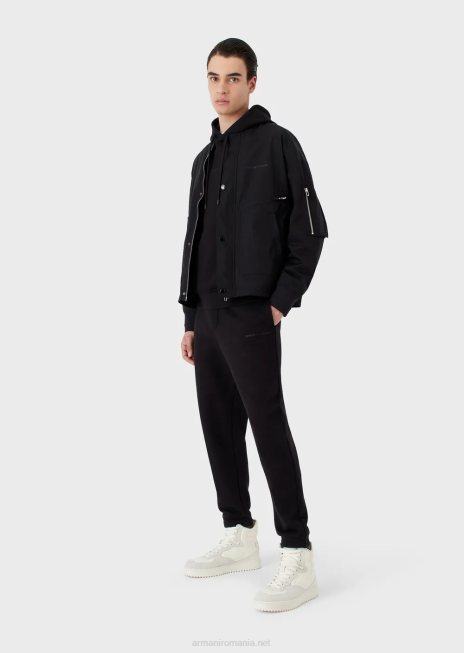 bărbați R802G1424 pantaloni de jogging din jerseu greu, cu logo cauciucat îndrăzneț Armani albastru marin