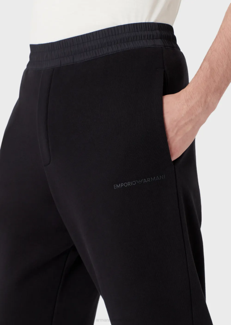 bărbați R802G1424 pantaloni de jogging din jerseu greu, cu logo cauciucat îndrăzneț Armani albastru marin