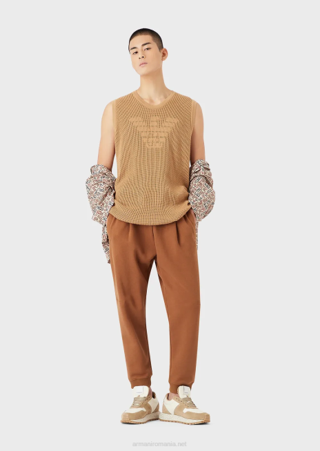 bărbați R802G1435 colecție sustenabilă, pantaloni de jogging din jerseu organic cu finisaj neted Armani bej