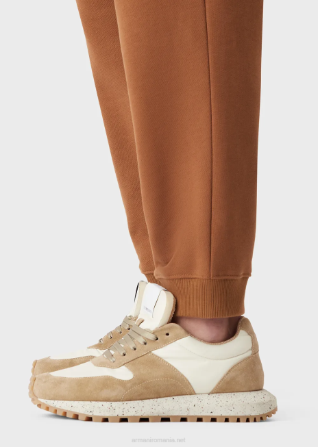 bărbați R802G1435 colecție sustenabilă, pantaloni de jogging din jerseu organic cu finisaj neted Armani bej