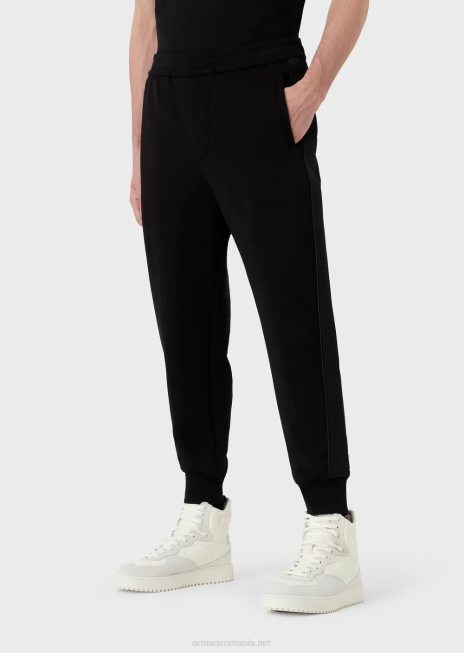 bărbați R802G1438 pantaloni de jogging din jerseu dublu cu bandă cu logo Armani negru