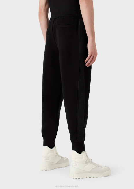 bărbați R802G1438 pantaloni de jogging din jerseu dublu cu bandă cu logo Armani negru