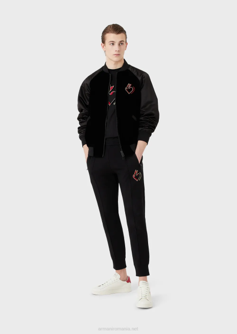 bărbați R802G1447 pantaloni de jogging din jerseu dublu cu broderie iepure Armani negru