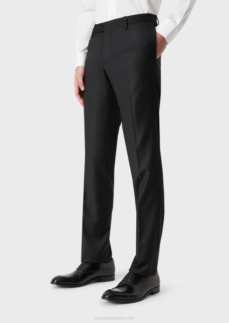 bărbați R802G1450 lână virgină încrețită, pantaloni șifonați Armani negru