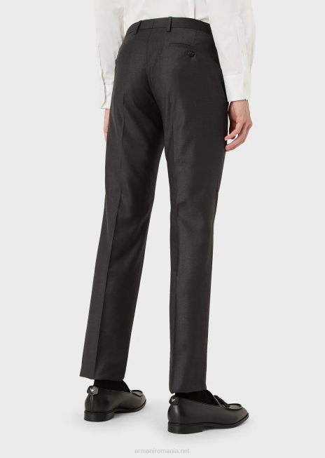 bărbați R802G1451 lână virgină încrețită, pantaloni șifonați Armani grafit