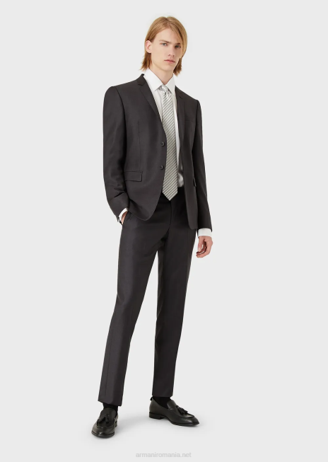 bărbați R802G1451 lână virgină încrețită, pantaloni șifonați Armani grafit