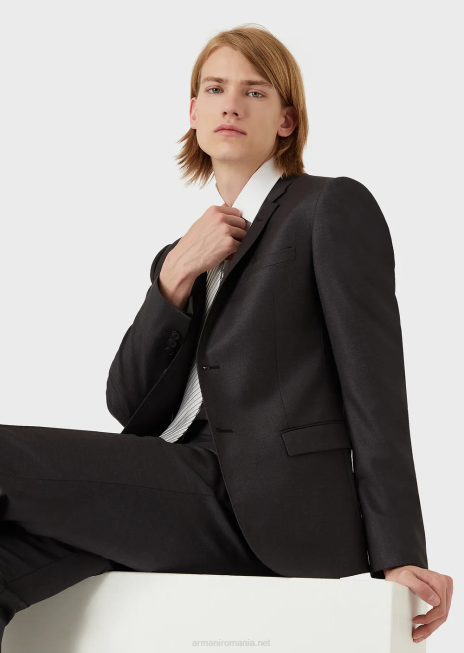 bărbați R802G1451 lână virgină încrețită, pantaloni șifonați Armani grafit