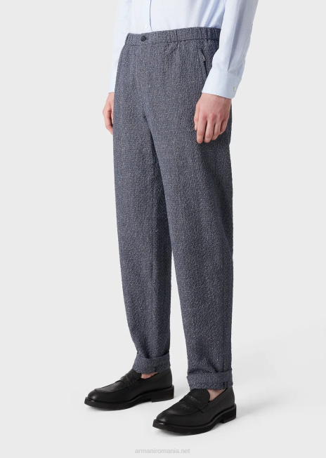 bărbați R802G1453 Pantaloni din amestec de in jacquard cu efect 3d, cu talie elastică Armani avio