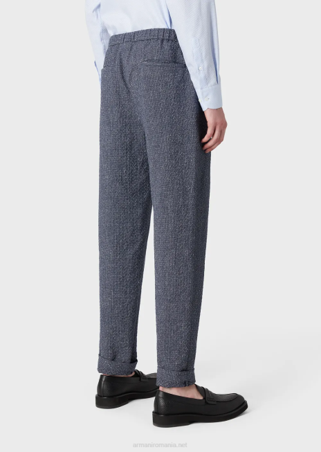 bărbați R802G1453 Pantaloni din amestec de in jacquard cu efect 3d, cu talie elastică Armani avio