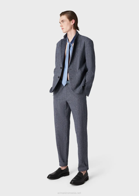 bărbați R802G1453 Pantaloni din amestec de in jacquard cu efect 3d, cu talie elastică Armani avio