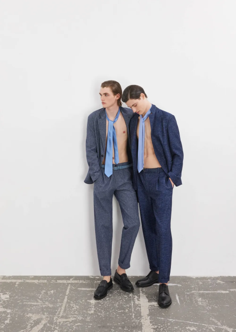 bărbați R802G1453 Pantaloni din amestec de in jacquard cu efect 3d, cu talie elastică Armani avio