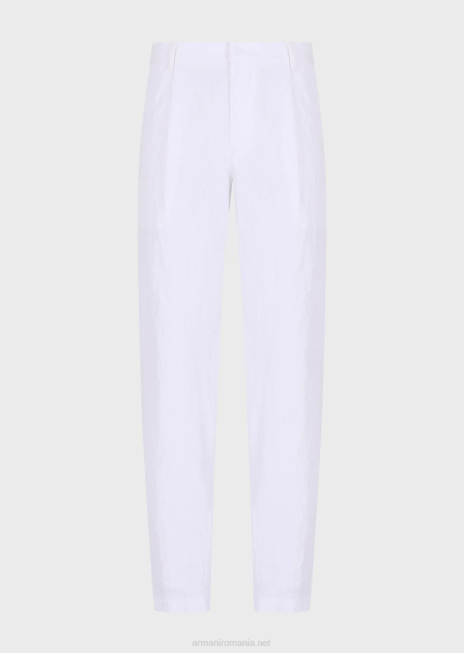 bărbați R802G1454 Pantaloni chino din bumbac elastic cu aspect spălat, cu săgeți Armani alb