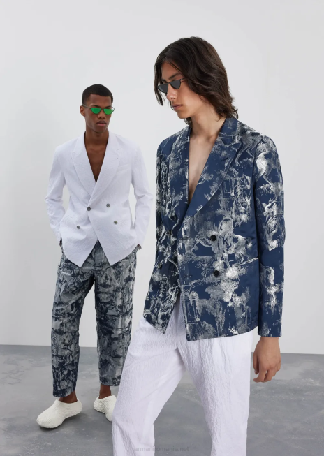 bărbați R802G1454 Pantaloni chino din bumbac elastic cu aspect spălat, cu săgeți Armani alb