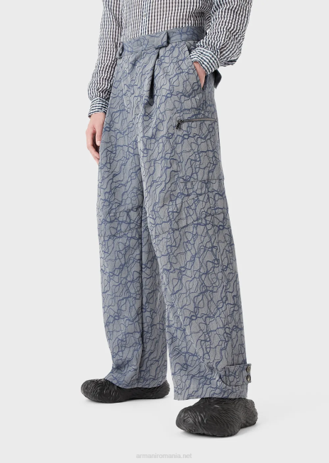 bărbați R802G1455 Pantaloni cargo cu săgeți din lână creponă cu model jacquard Armani model