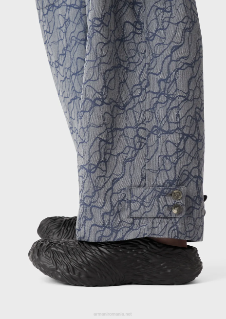 bărbați R802G1455 Pantaloni cargo cu săgeți din lână creponă cu model jacquard Armani model