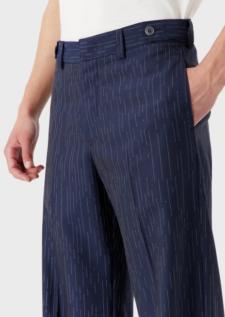 bărbați R802G1456 pantaloni chino din țesătură cu efect denim cu dungi fil coupe Armani albastru marin