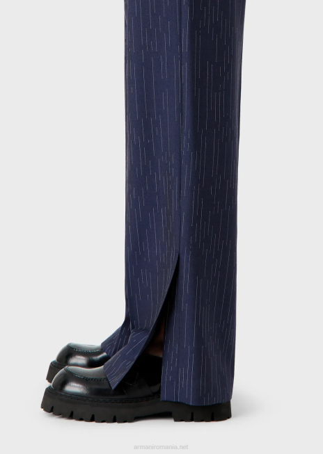 bărbați R802G1456 pantaloni chino din țesătură cu efect denim cu dungi fil coupe Armani albastru marin