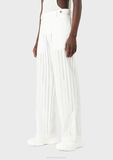 bărbați R802G1457 pantaloni chino perforați în dungi Armani alb