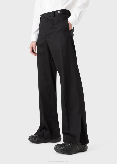 bărbați R802G1458 pantaloni chino ușoare din bumbac-satin Armani negru
