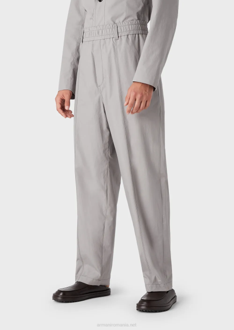 bărbați R802G1471 pantaloni pima poplin cu cordon Armani gri deschis