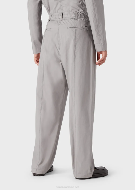 bărbați R802G1471 pantaloni pima poplin cu cordon Armani gri deschis