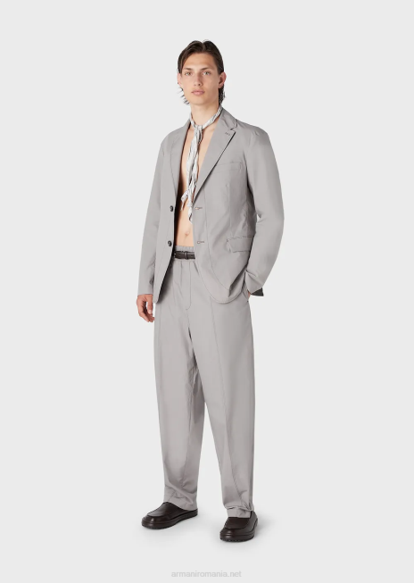 bărbați R802G1471 pantaloni pima poplin cu cordon Armani gri deschis