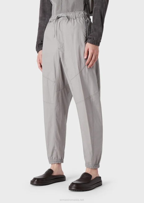 bărbați R802G1472 pantaloni din popelin pima cu picior oval, cu tiv elastic Armani gri deschis