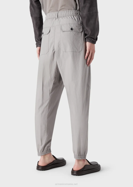 bărbați R802G1472 pantaloni din popelin pima cu picior oval, cu tiv elastic Armani gri deschis