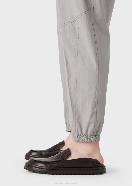 bărbați R802G1472 pantaloni din popelin pima cu picior oval, cu tiv elastic Armani gri deschis