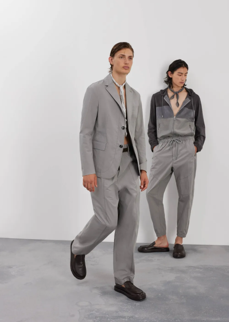 bărbați R802G1472 pantaloni din popelin pima cu picior oval, cu tiv elastic Armani gri deschis