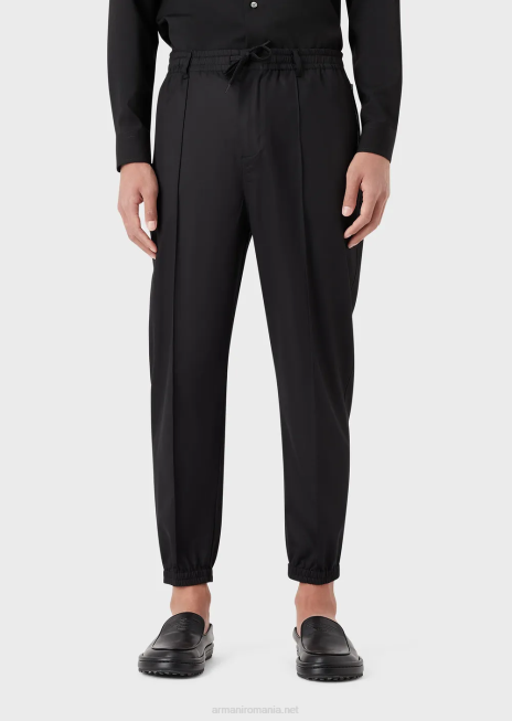 bărbați R802G1474 pantaloni cu șnur din satin ușor din amestec de lyocell Armani negru