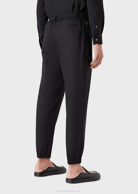bărbați R802G1474 pantaloni cu șnur din satin ușor din amestec de lyocell Armani negru