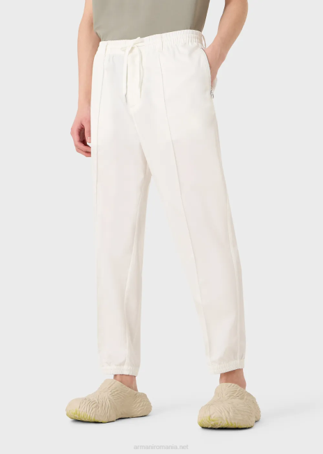 bărbați R802G1475 pantaloni cu șnur din satin ușor din amestec de lyocell Armani alb
