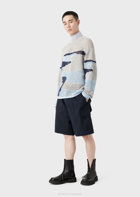 bărbați R802G1478 pantaloni scurți cargo din poplin pima cu șnur Armani gri deschis