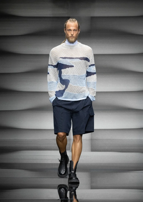 bărbați R802G1478 pantaloni scurți cargo din poplin pima cu șnur Armani gri deschis