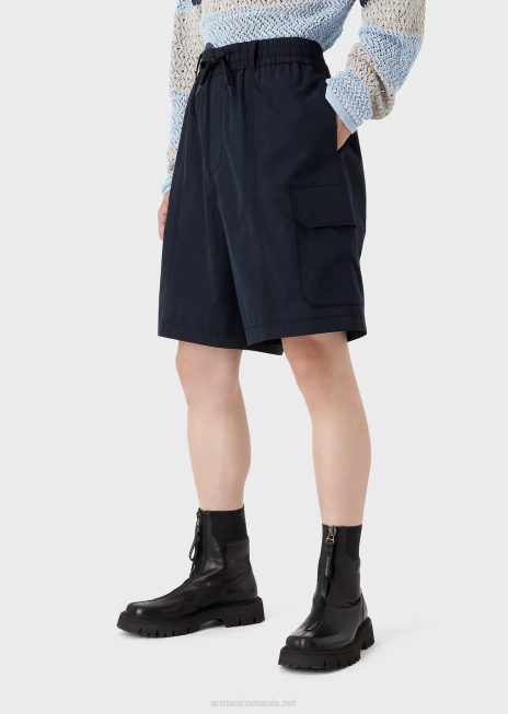 bărbați R802G1479 pantaloni scurți cargo din poplin pima cu șnur Armani albastru marin