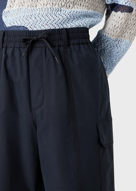 bărbați R802G1479 pantaloni scurți cargo din poplin pima cu șnur Armani albastru marin