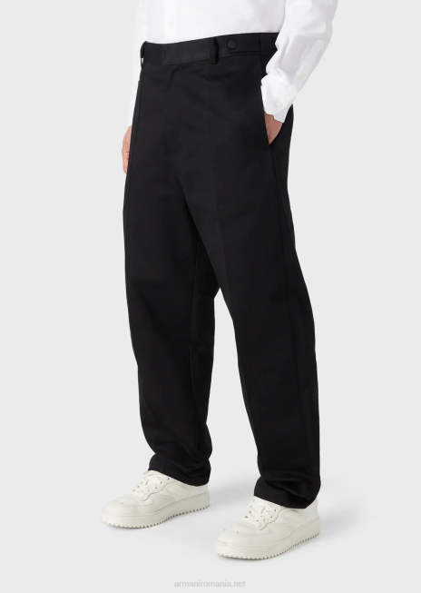 bărbați R802G1481 pantaloni chino din bumbac-satin cu nervuri Armani negru