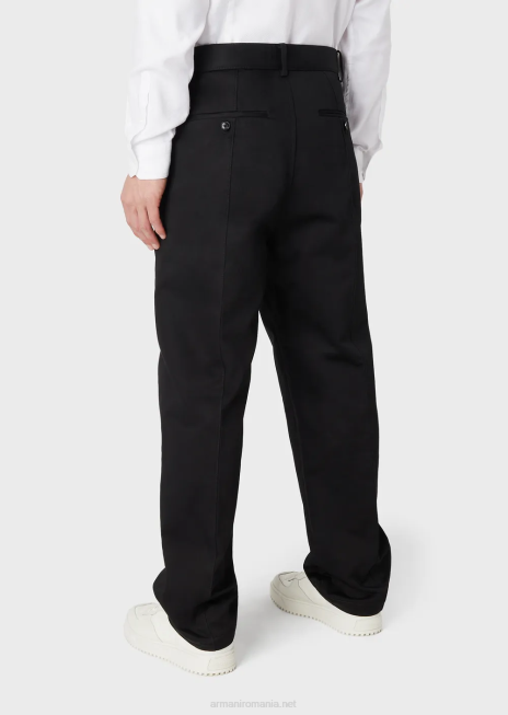 bărbați R802G1481 pantaloni chino din bumbac-satin cu nervuri Armani negru