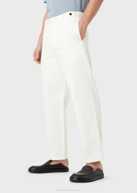 bărbați R802G1482 pantaloni chino din bumbac-satin cu nervuri Armani alb