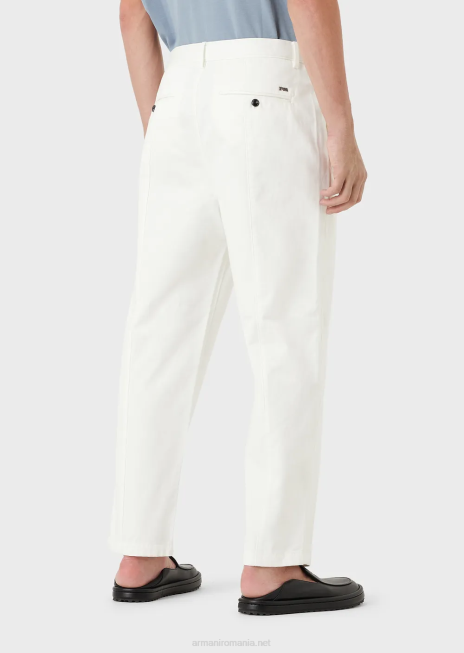 bărbați R802G1482 pantaloni chino din bumbac-satin cu nervuri Armani alb