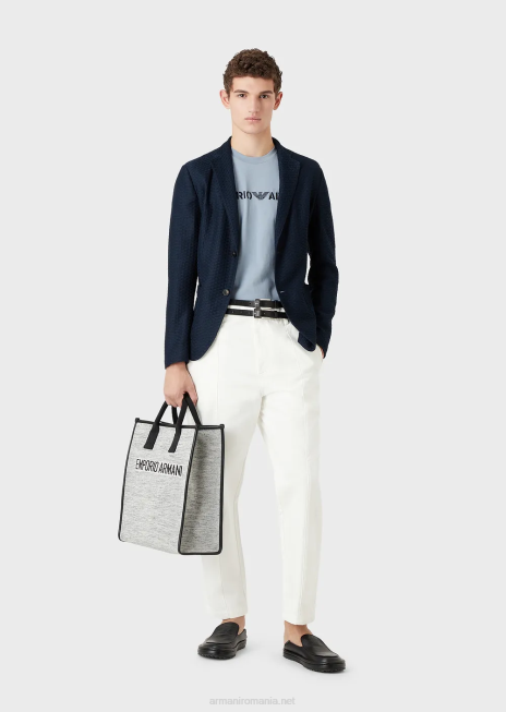 bărbați R802G1482 pantaloni chino din bumbac-satin cu nervuri Armani alb