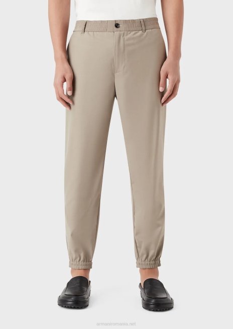 bărbați R802G1484 pantaloni din amestec de lână ripstop cu manșete elastice la glezne Armani gri porumbel