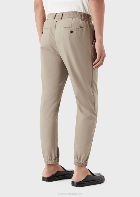bărbați R802G1484 pantaloni din amestec de lână ripstop cu manșete elastice la glezne Armani gri porumbel
